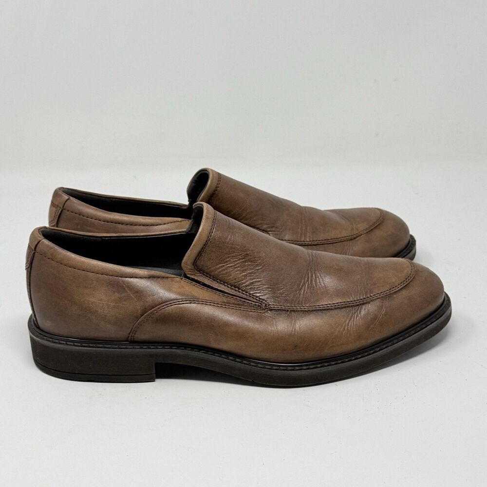 Ecco Helsinki Loafers Mens 8 EU 42 Brown Leather Apron Toe Casual Business Shoes